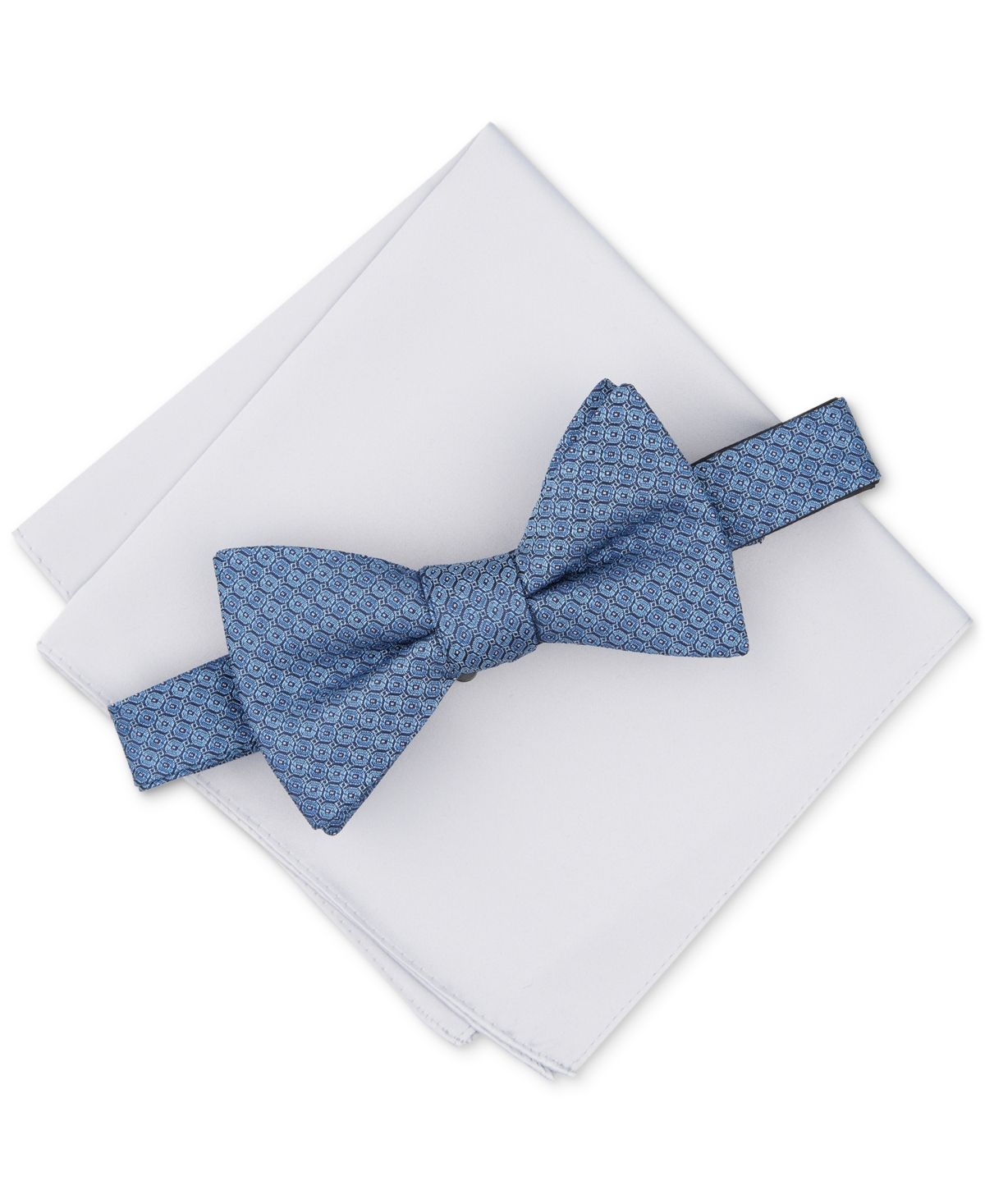 Alfani Men's Stirling Geo-pattern Bow Tie & Solid Pocket Square Set, Created For Macy's In Blue