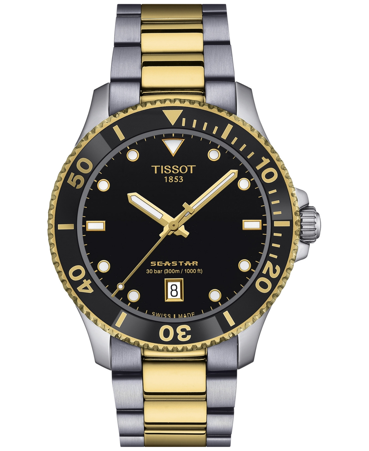 Men's Swiss Seastar 1000 Two-Tone Stainless Steel Bracelet Watch 40mm - Black