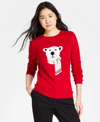 Women's Cotton Polar Bear Knit Pullover Sweater