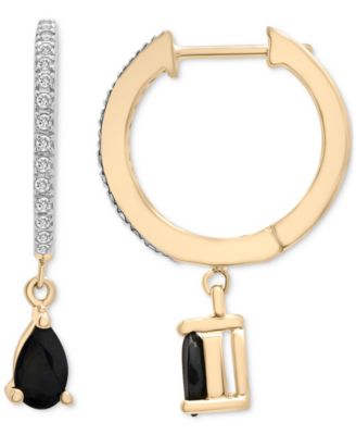 Macy's - Black Sapphire (1/2 ct. t.w.) & Diamond (1/10 ct. t,w.) Dangle Hoop Earrings in 14k Gold-Plated Sterling Silver