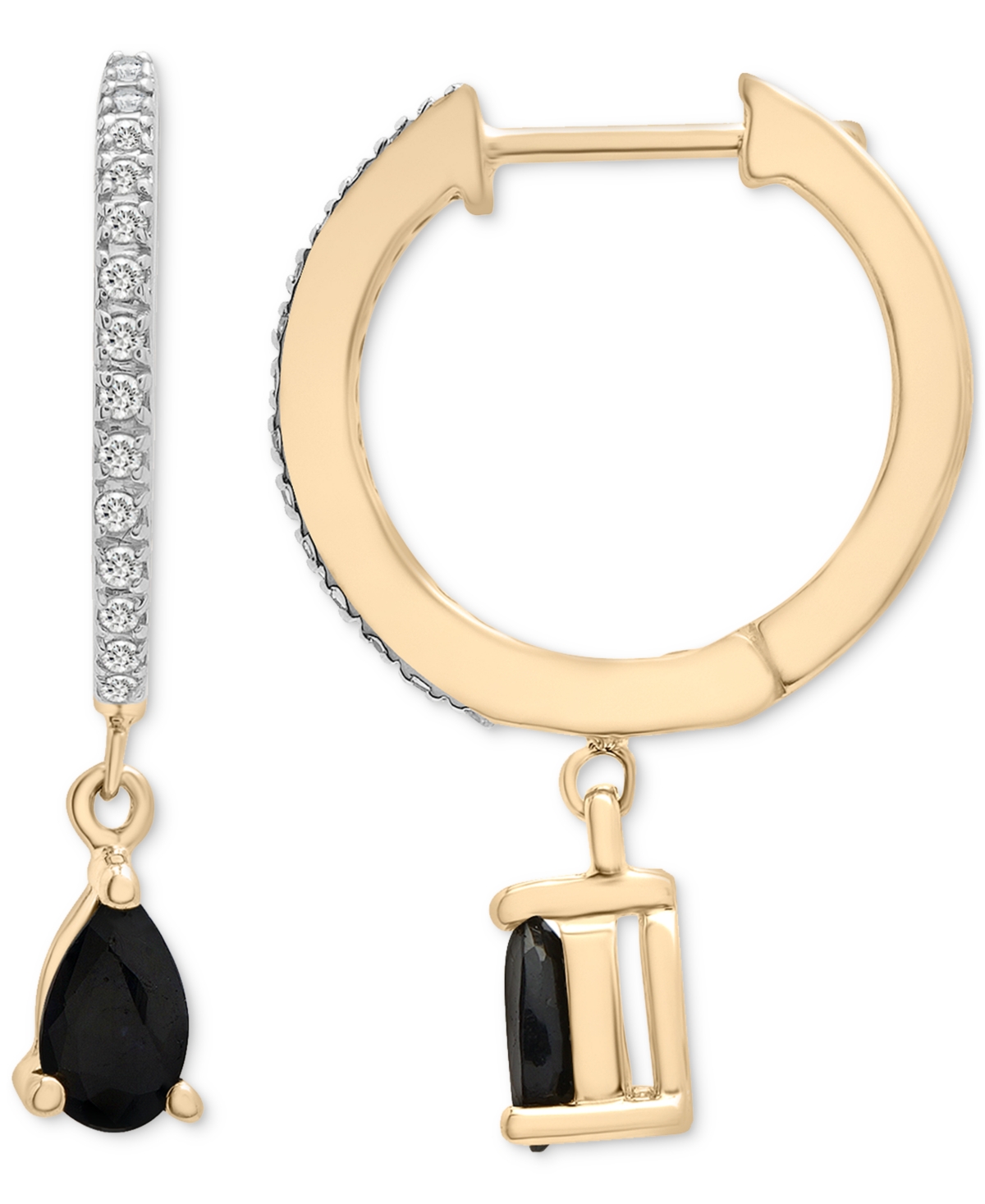 Macy's Black Sapphire (1/2 Ct. T.w.) & Diamond (1/10 Ct. T,w.) Dangle Hoop Earrings In 14k Gold-plated Ster