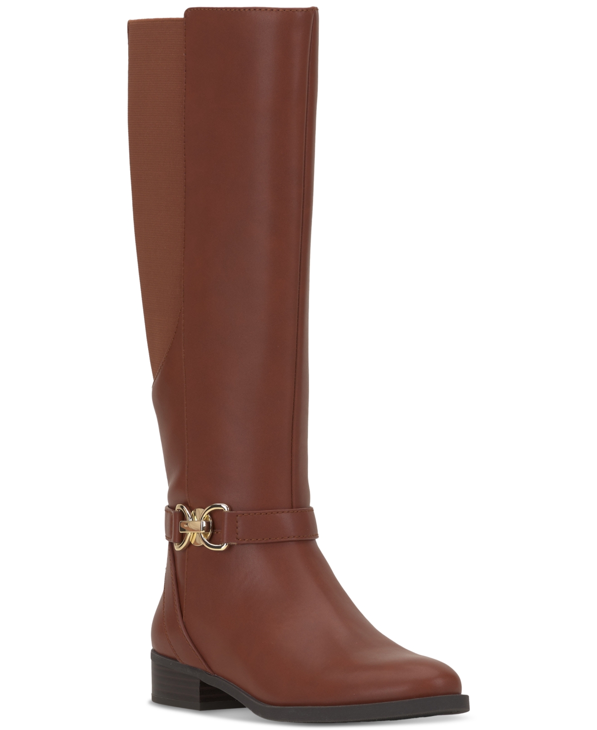 Women's Faron Knee High Riding Boots, Created for Macy's - Cognac Smooth