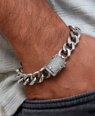 Men's Diamond Pav&eacute; Clasp Curb Link Bracelet (1/2 ct. t.w.) in Stainless Steel