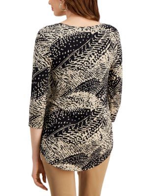 Women's Printed Scoop-Neck 3/4-Sleeve Top, Created for Macy's