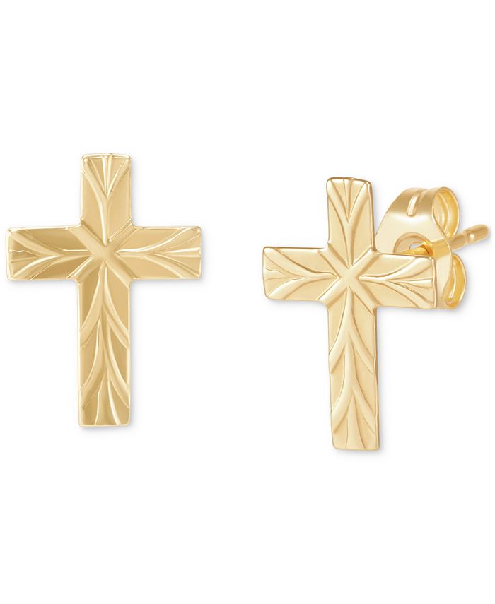 Italian Gold Cross Stud Earrings in 10k Gold - Macy's