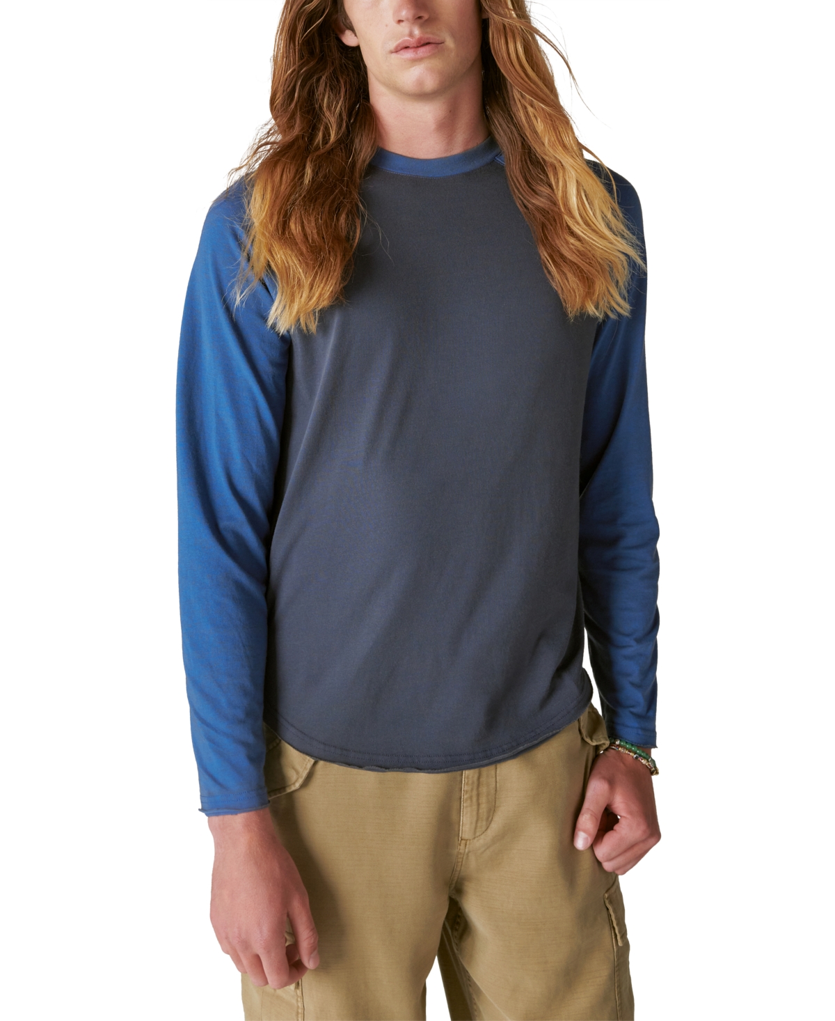 Shop Lucky Brand Men's Venice Burnout Long Sleeve Colorblocked Crewneck T-shirt In Blue Multi