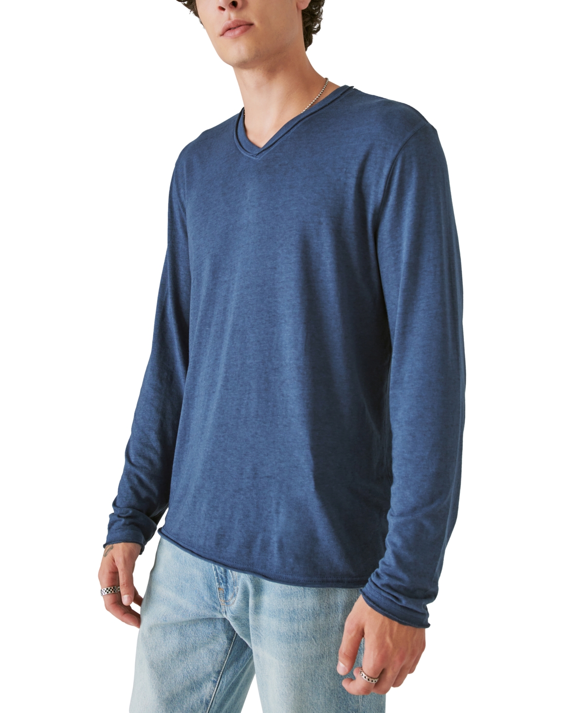 Lucky Brand Men's Men's Venice Burnout Long Sleeve V-neck T-shirt In Dress Blue