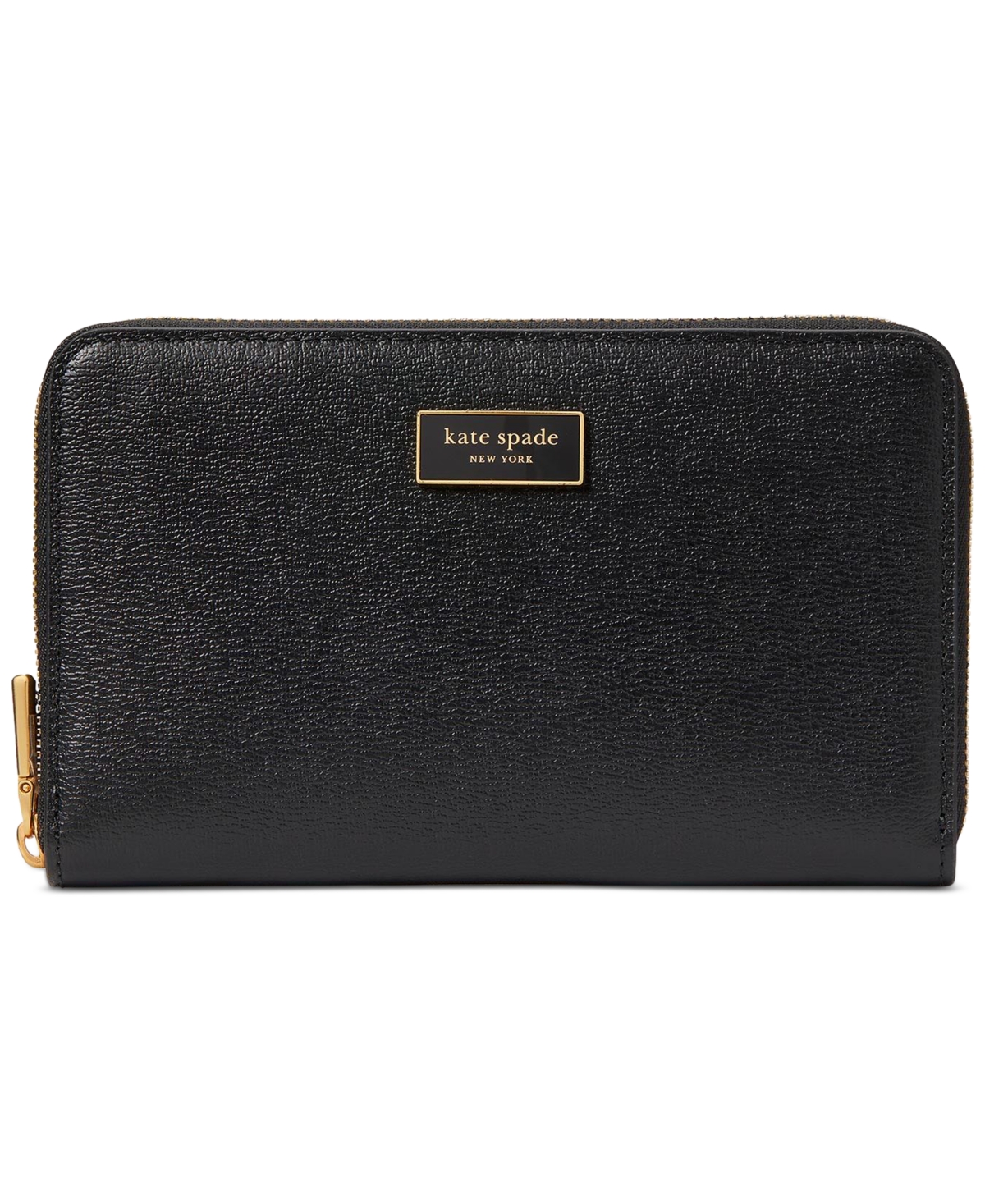 Kate Spade Katy Textured Leather Zip Around Wallet In Black