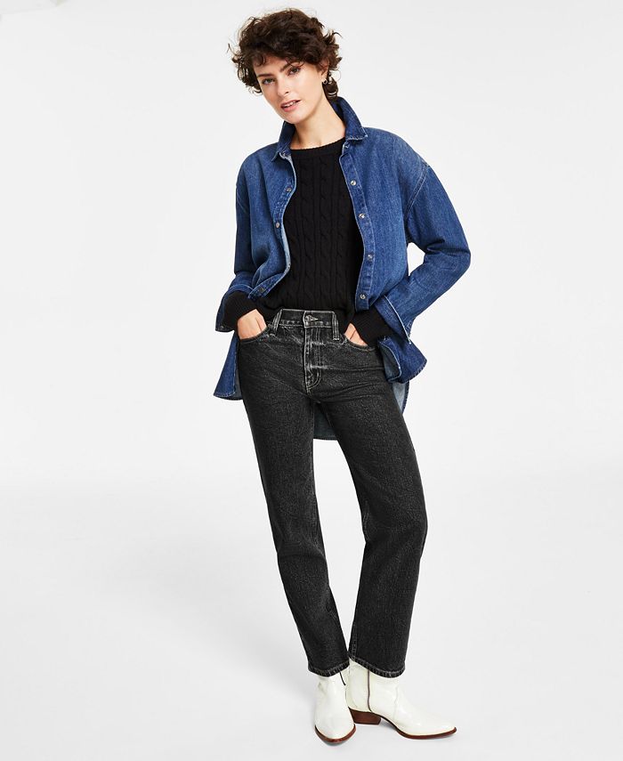 Calvin Klein Jeans Women's Oversized Denim Overshirt Jacket, Cable-Knit ...