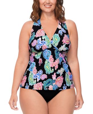 Plus Size Leilani Paisley Print H Back Tankini Top Bikini Bottoms Created For Macys