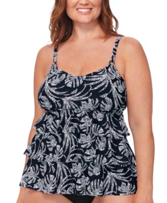 Island Escape Plus Size Tiered Printed Tankini Top & High Waist Bottoms,  Created for Macy's - Macy's