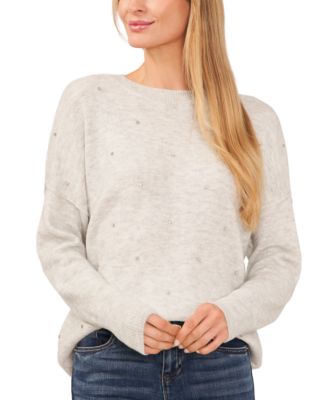 CeCe - Women's Rhinestone Embellished Crewneck Sweater
