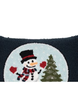 Snowman and Christmas Tree in Snowglobe Holiday Winter Hooked Pillow Accent Throw Pillow, 18" x 18"