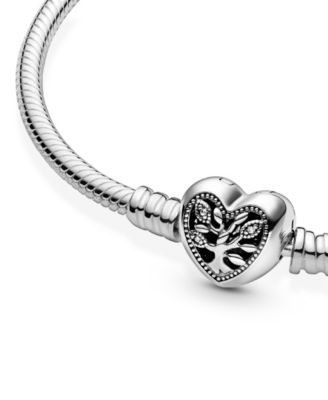 Moments Cubic Zirconia Family Tree Heart Clasp Snake Chain Bracelet