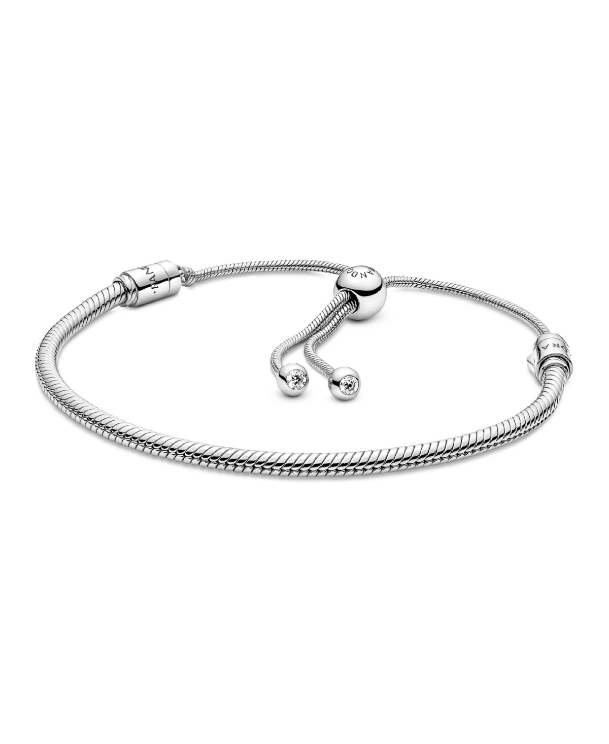 Pandora Moments Cubic Zirconia Snake Chain Slider Bracelet In Silver