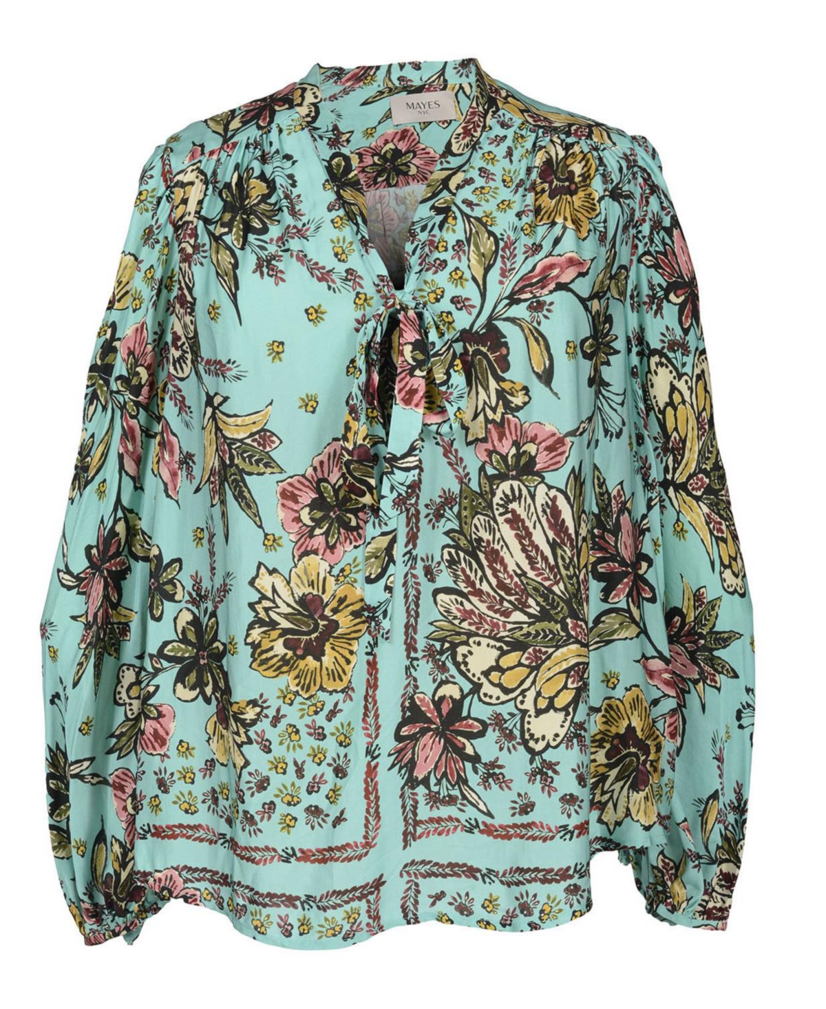 - Women's Plus Size Rosen Tie Neck Blouse - Boho scarf print