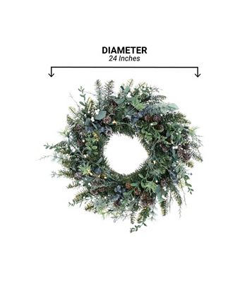 Village Lighting 30 in. Pre-Lit LED Wreath - Rustic White Berry