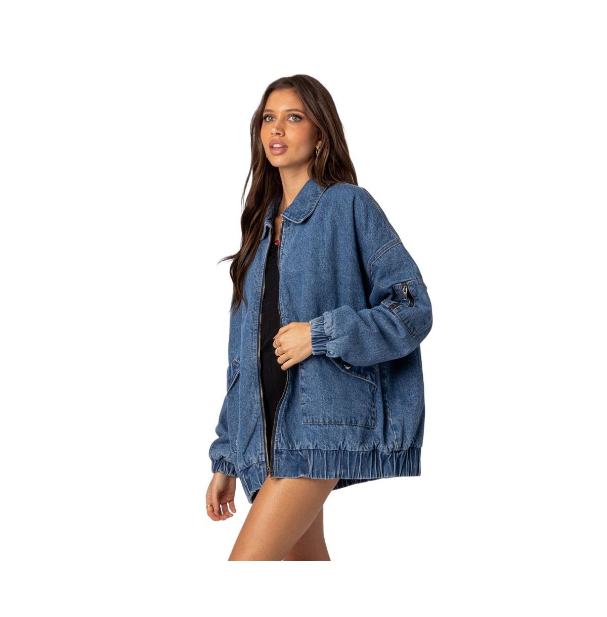 Women's Sophie oversized washed denim coat - Blue-washed