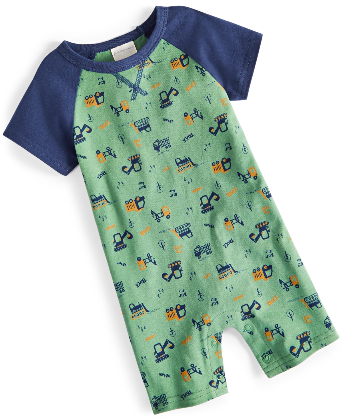 First Impressions Baby Boys Working Hard Cotton Sunsuit, Created For Macy's In Deep Sage