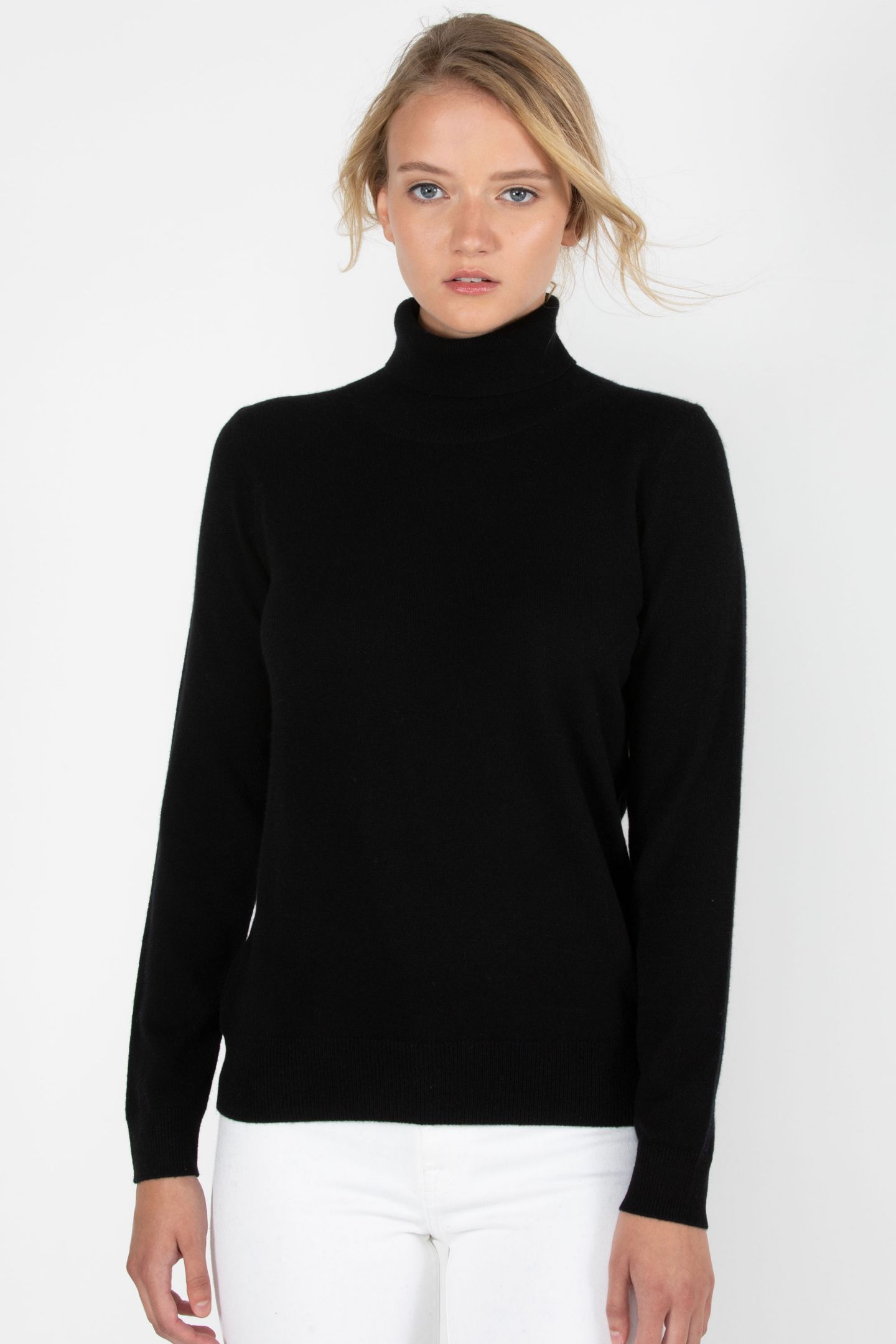 Женский свитер JENNIE LIU 100% Pure Cashmere Long Sleeve Turtleneck Pullover, цвет: Чёрный — фото 2