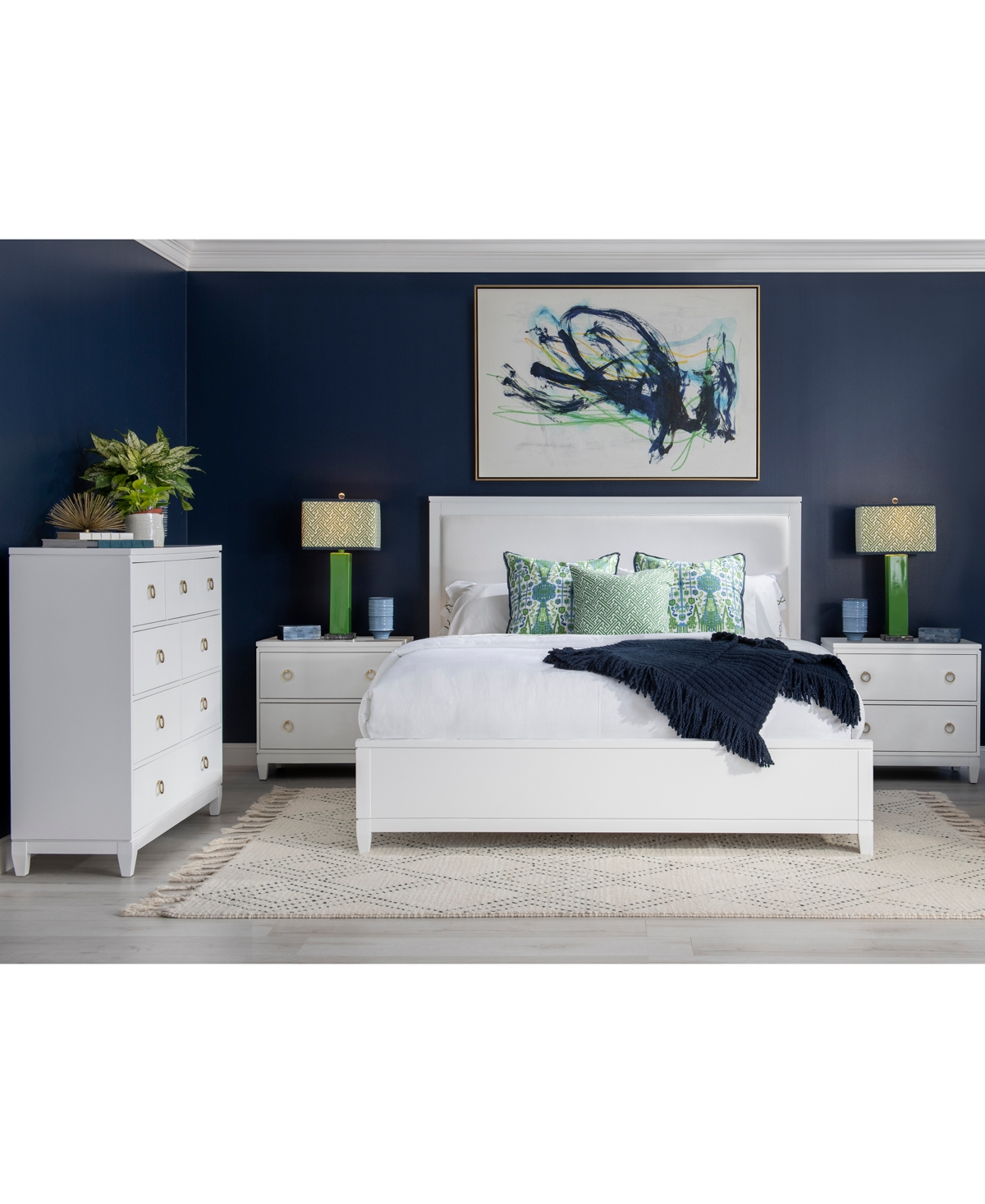 Macy's Summerland 3pc Set (king Upholstered Bed, Chest, Nightstand) In White