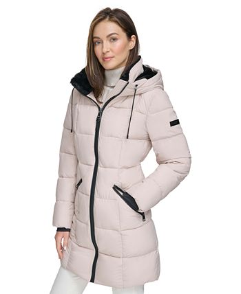 DKNY Women's Faux-Fur-Trim Hooded Puffer Coat, Created for Macy's - Macy's