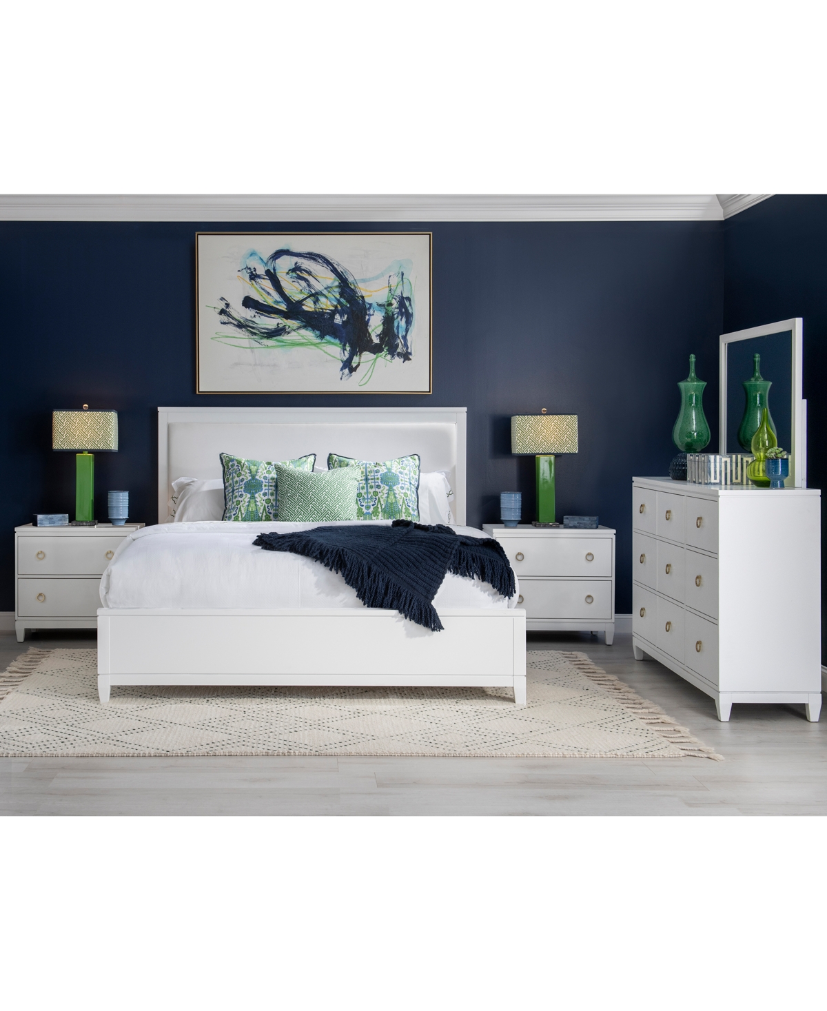 Shop Macy's Summerland 3pc Set (king Upholstered Bed, Dresser, Nightstand) In White