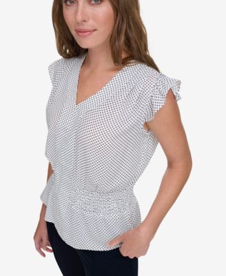 Women's Ruffled Smocked V-Neck Top