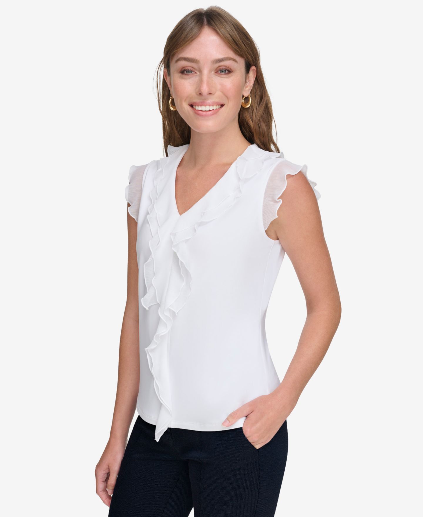 Женский топ Tommy Hilfiger Ruffled Mixed-Media Top, цвет: Слоновая кость — фото 3