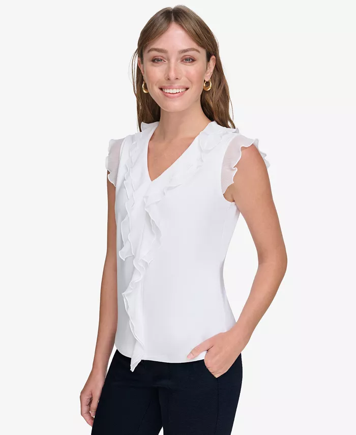 Women's Ruffled Mixed-Media Top - thumbnail 3