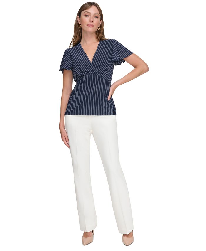 Tommy Hilfiger Women's Faux-Wrap Flutter-Sleeve Top - Macy's