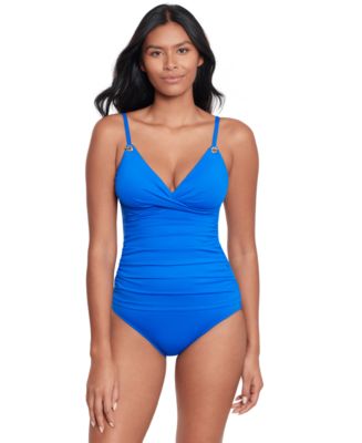 Royal Blue Gold Buckle Belted One Piece Swimsuit