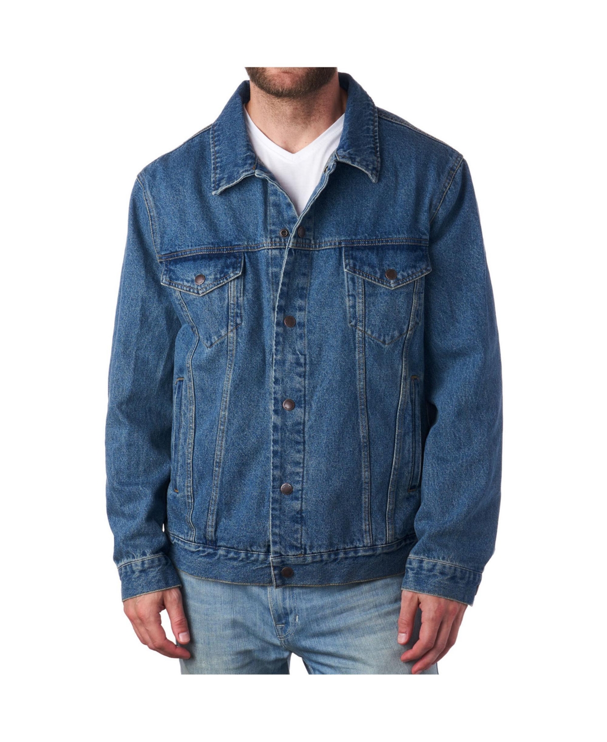 Derek Mens Classic Denim Jacket Casual Button Up Jean Trucker Coat - Denim