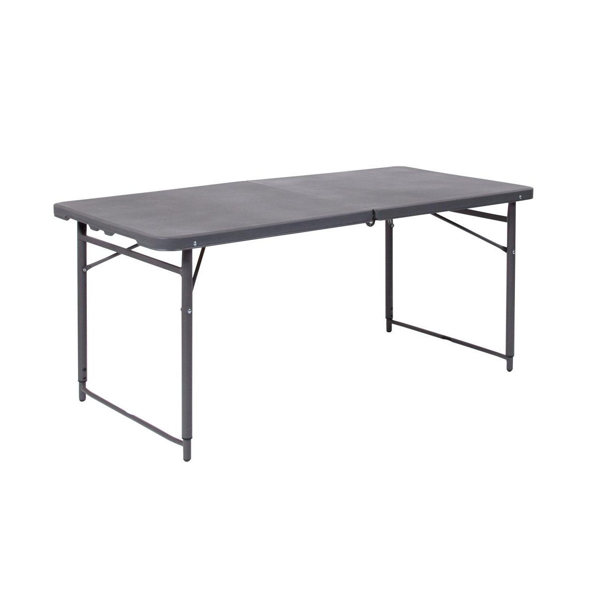 4-Foot Height Adjustable Bi-FoldPlastic Folding Table With Handle - Dark gray