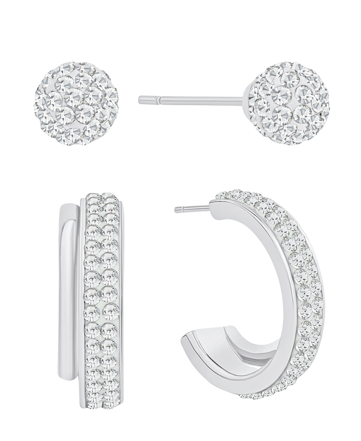 And Now This Crystal Ball Stud And Hoop Duo Earring Set In Silver