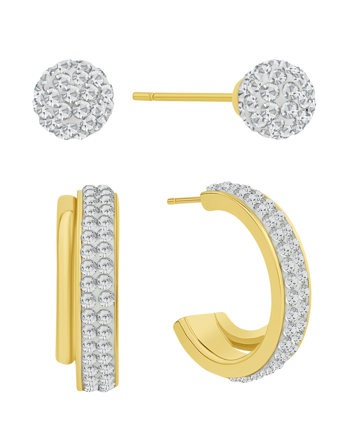 And Now This Crystal Ball Stud And Hoop Duo Earring Set In Gold