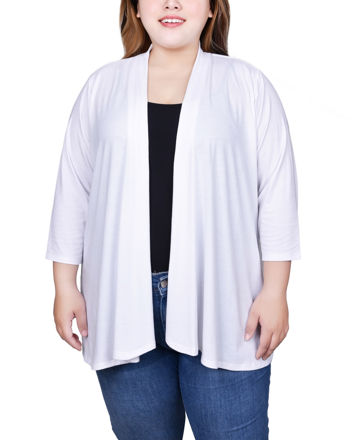 Ny Collection Plus Size Draped Open-front Cardigan Sweater In White