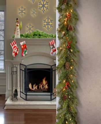 National Tree Company - 9'x12" Cashmere Berry Collection Garland with 11 Cones, 11 Red Berries & 70 Clear Lights