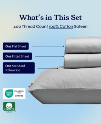 Soft Cotton 400 Thread Count Cotton Sateen 3 Piece Bed Sheet Set, Twin Xl