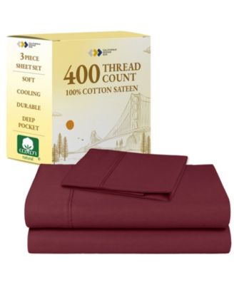 Soft Cotton 400 Thread Count Cotton Sateen 3 Piece Bed Sheet Set, Twin Xl