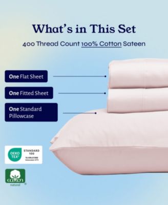 Soft Cotton 400 Thread Count Cotton Sateen 3 Piece Bed Sheet Set, Twin Xl