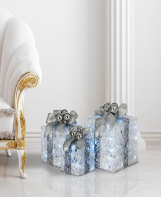 National Tree Company Pre-Lit Decorated White Gift Box Assortment