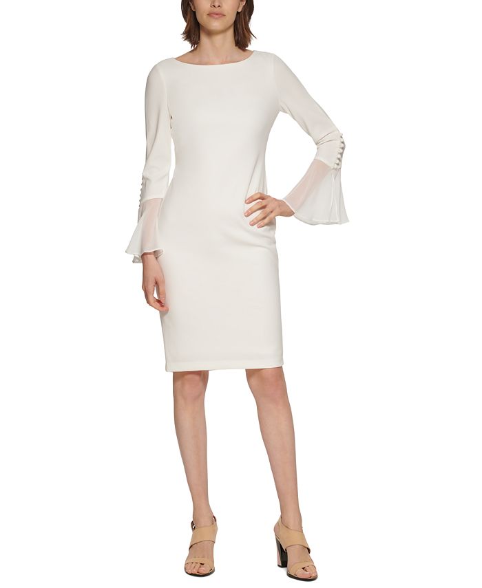 Calvin Klein Petite Chiffon-Sleeve Sheath Dress - Macy's