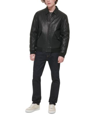 Men's Faux-Leather Bomber Jacket 