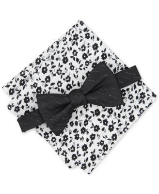 Bar III - Men's Lansing Solid Bow Tie & Floral Pocket Square Set