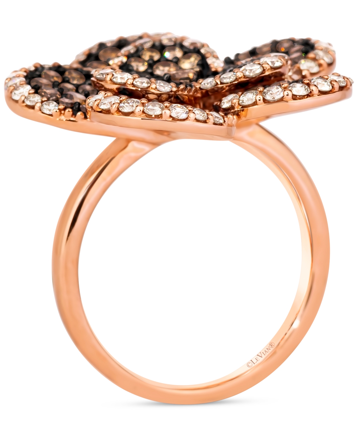 Le Vian Chocolate Diamond & Nude Diamond Flower Statement Ring (2-3/8 ct. t.w.) in 14k Rose Gold - 14K Strawberry Gold Ring