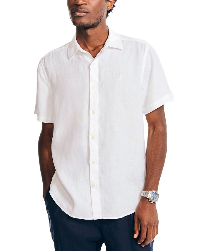 Natural Linen Men Shirt With Coconut Husk Buttons , Linen Color