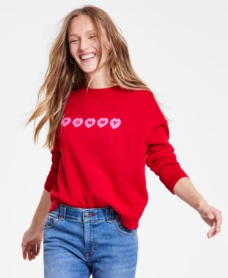 Tommy Hilfiger Women s Logo Heart Crewneck Sweater Macy s