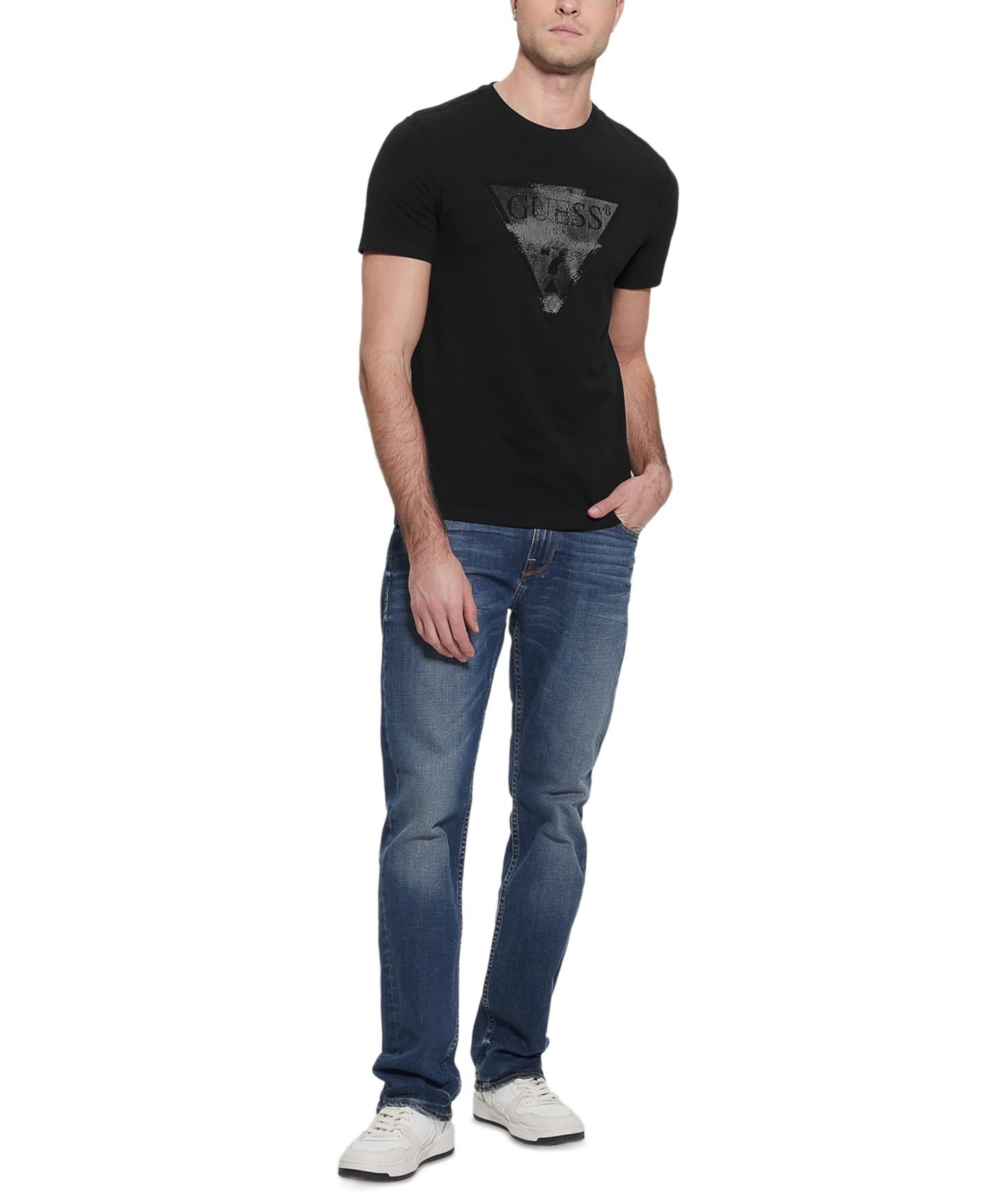 Мужская футболка GUESS Eco Triangle Crewneck, цвет: Угольно-чёрный — фото 2