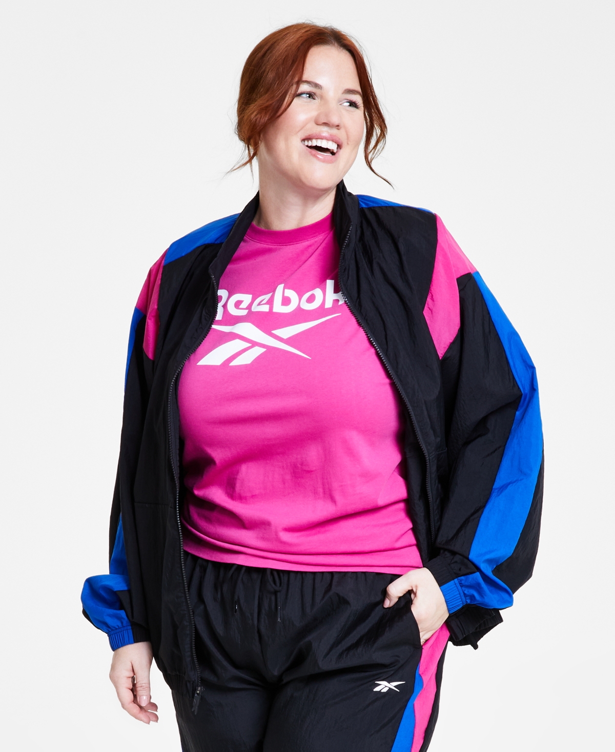 Plus Size Zip-Front Long-Sleeve Colorblocked Jacket - Semi Proud Pink